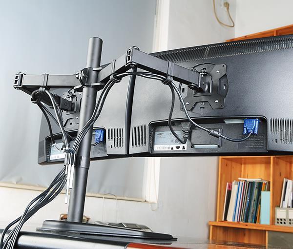 Dual Monitor Stand, Free Standing Height Adjustable Two Arm