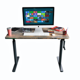 Manual Hand Crank Height Adjustable Desk, Fixed Width Sit Stand Home Office Workstation with Rustic wooden 120 by 60cm Table Top (CT-AL)