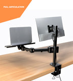Desktop Dual LCD Fully Adjustable Single Computer Monitor and Laptop Desk Mount Combo Black Stand | Fits 13"-27" Screens and up to 17" Laptops (RCPRLM)
